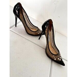 Jimmy Choo Womens Heel Sz 7.5 Black Sparkler Point-Toe Studded Rhinestone Pumps